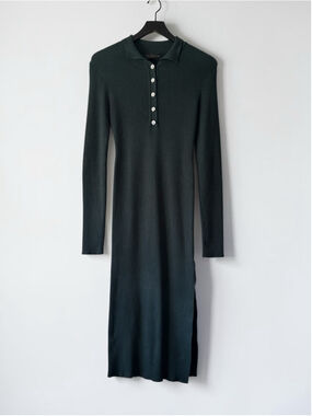 House of Harlow 1960 Ribbed Polo Midi Dress Green Long Sleeve Small